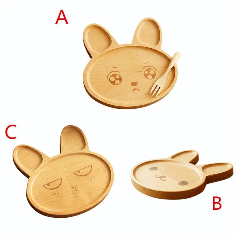 Kitchen Table Decor Accessories Wooden Cartoon Rabbit Bunny Face Pattern Food Tray Children Cute Animals Snack Dish for Kids