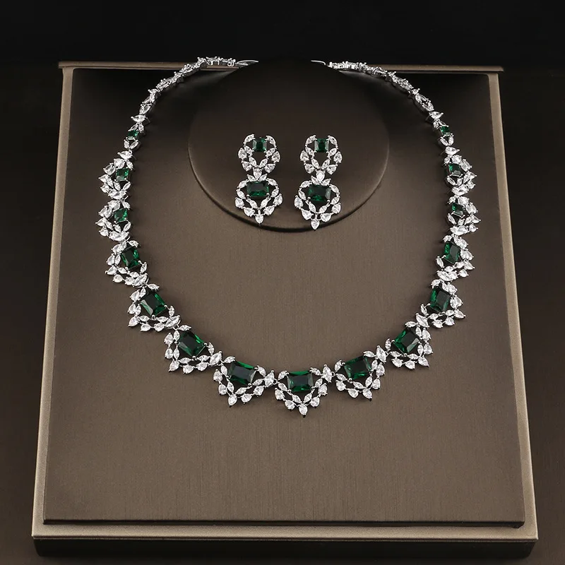

Beautiful Zircon Necklace Earrings Set Wedding Bridal Party Jewelry Set Dress Up AAA Cubic Zirconia Stone
