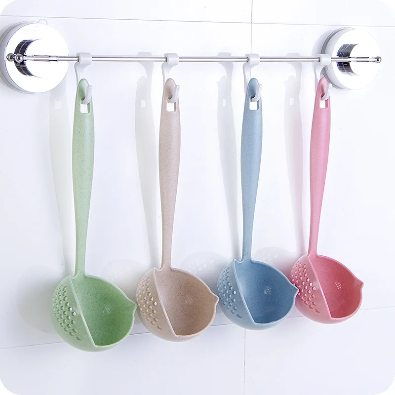 

2 in 1 Soup Spoon Kitchen Long Handle Lovely Wheat Straw Porridge Spoons with Filter Strainer Dinnerware Kitchen Tools Creative