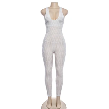

Sexy Backless Bodysuit Women Jumpsuit Deep V Neck Sport Romper Fitness Playsuit Overalls Casual Push Up White One Piece Bodysuit