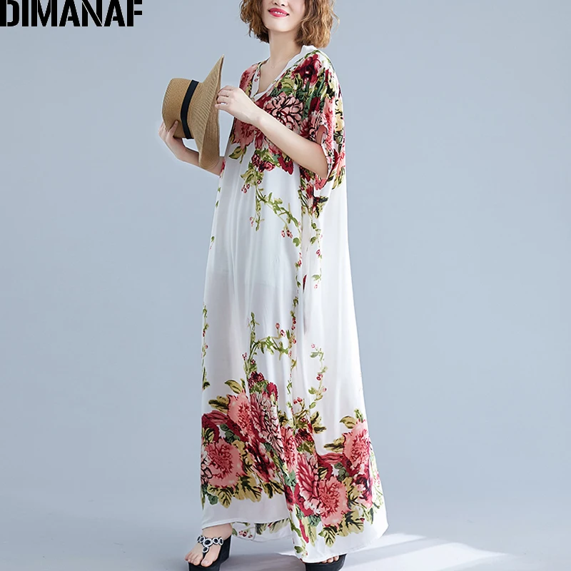 DIMANAF женское платье большого размера Сезон лето Vestidos пляжные с цветочным принтом