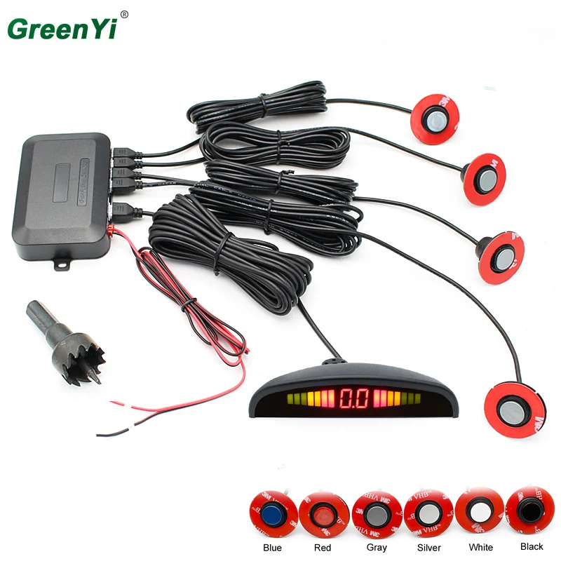 

16mm Adjustable Flat Radar Sensors Car LED Backlight Display Parking Sensor Reverse Backup Detector With Buzzer Alert 6 Colors