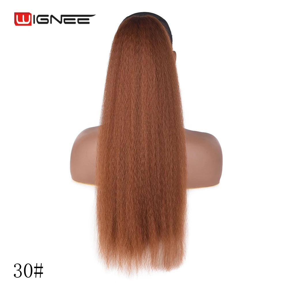 Extensión de cola de caballo de pelo rizado de Wignee para mujeres piezas de pelo largo con dos peines de plástico pelo negro Natural/marrón paquetes