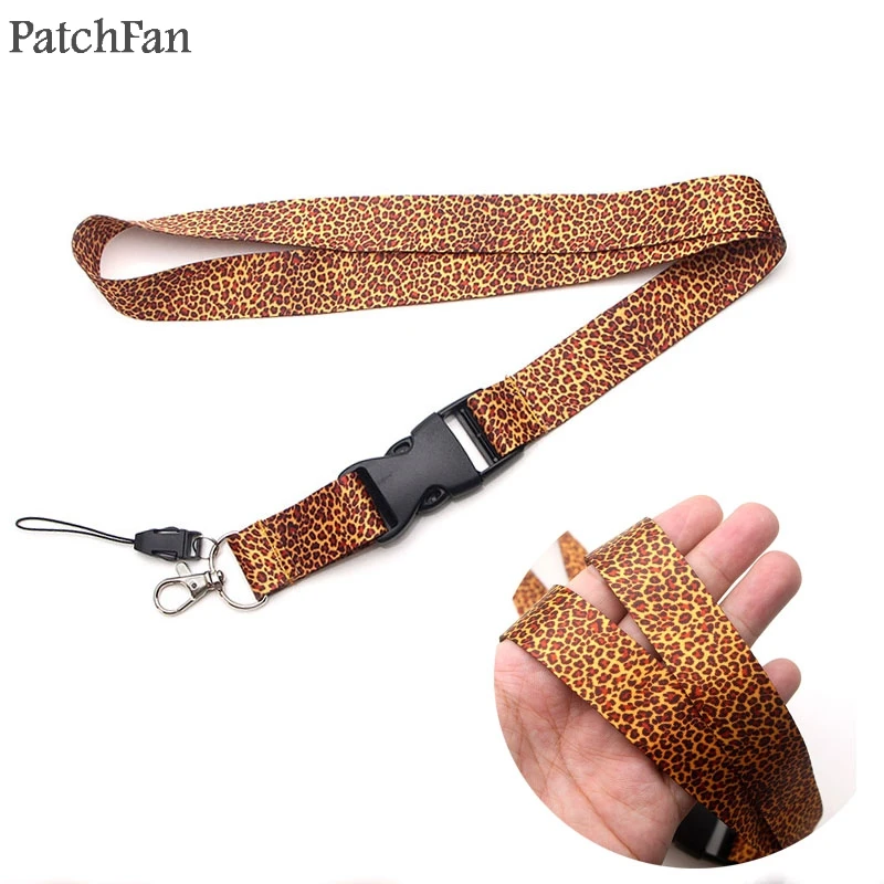20pcs/lot Patchfan leopard print keychain lanyard webbing ribbon neck