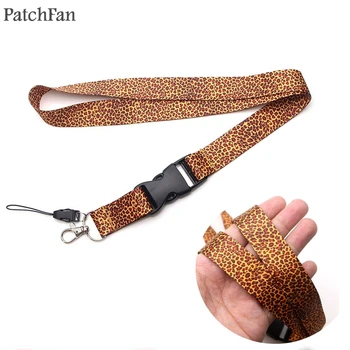 

20pcs/lot Patchfan leopard print keychain lanyard webbing ribbon neck strap fabric para id badge phone holders accessories A1160