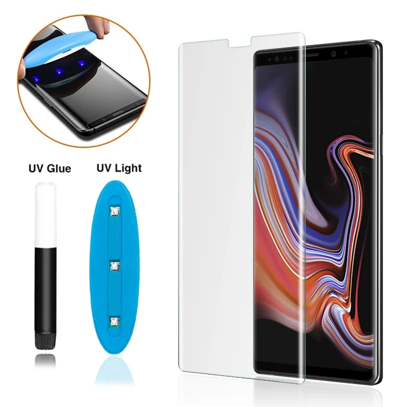 Ультрафиолетовый жидкий полный клей крышка S8 Plus S9 Plus закаленное стекло для samsung Galaxy S8 S9 Note 8 Note 9 Защита экрана