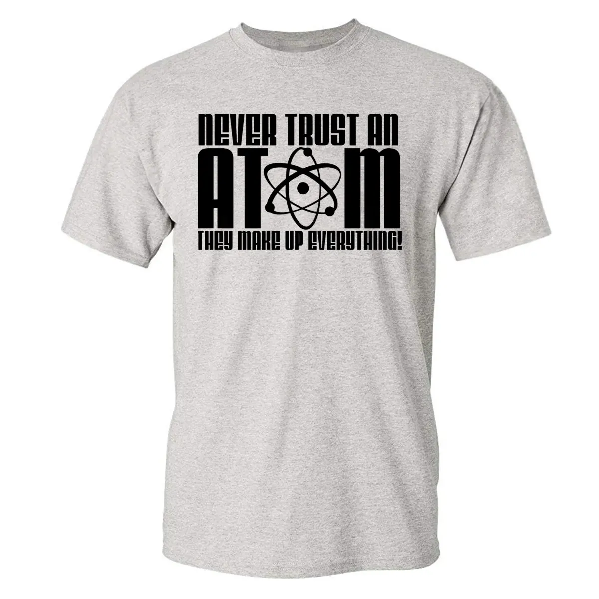 Футболка мужская с надписью Never Trust an Atom модная брендовая тенниска из 100% хлопка
