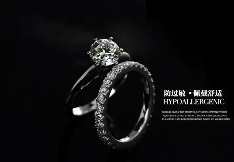Новое Женское модное Ювелирное кольцо из стерлингового серебра 925 пробы, прозрачное 5A фианит CZ Кольцо для помолвки, Набор подарочных колец