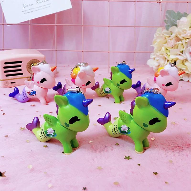 

New Fashion Cartoon Mermaid Unicorn Key chain 2 Color PVC Keychain Key Ring Bag Pendant For Women Charms Gift