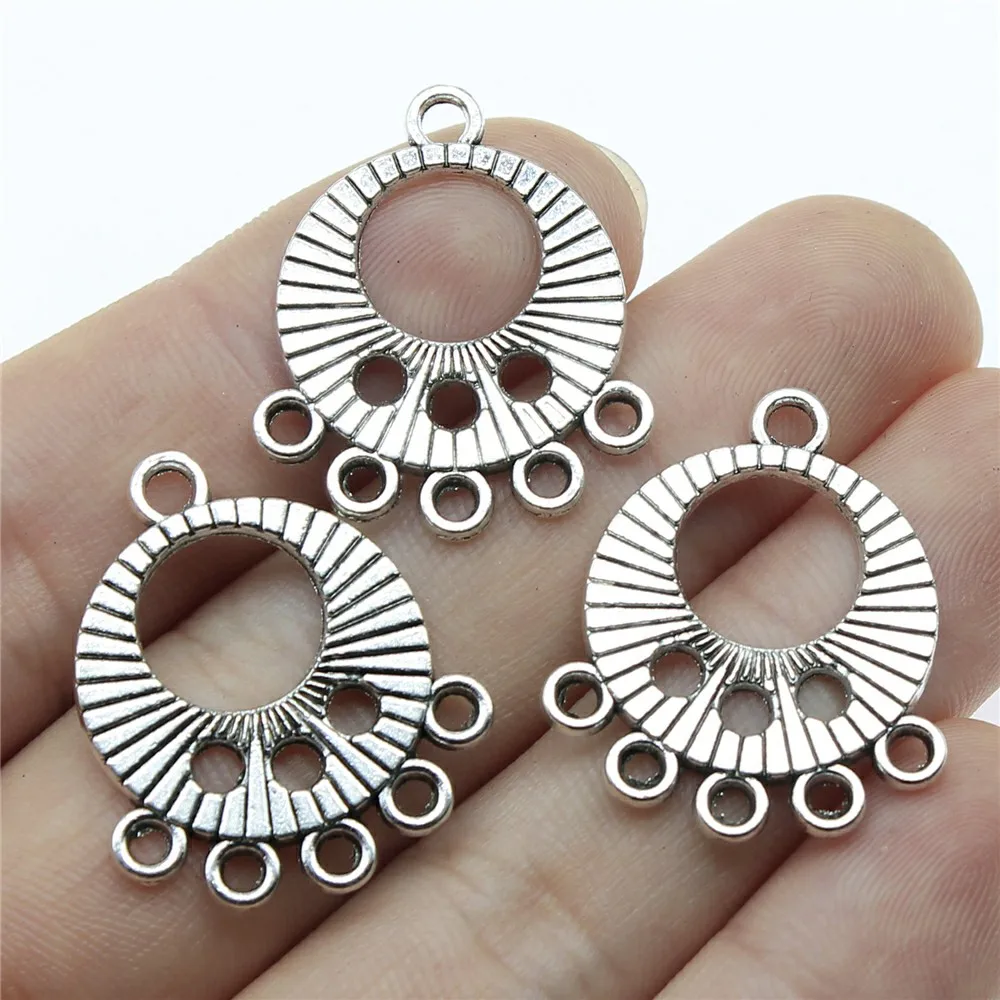 

WYSIWYG 8pcs 28x23mm Connector For Jewelry Making Antique Silver Earrings Connector Charm Hollow Round Earrings Connector
