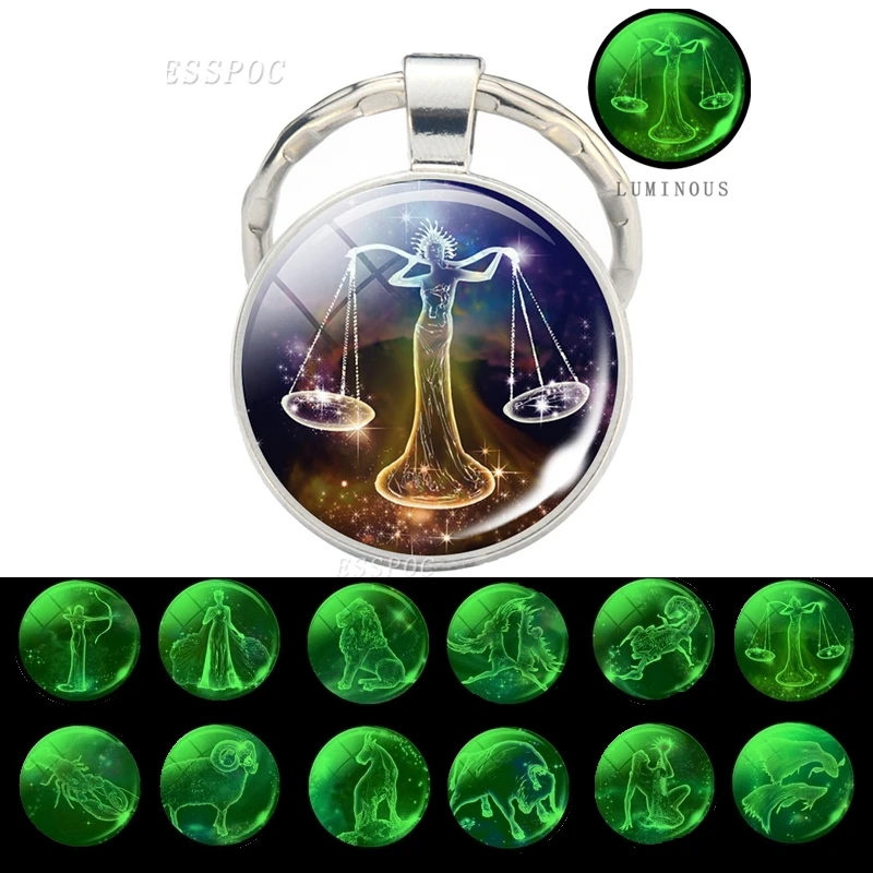 

Luminous 12 Zodiac Signs Keychain Constellation Key Chain Leo Libra Virgo Sagittarius Zodiac Jewelry Birthday Gifts Dropshipping