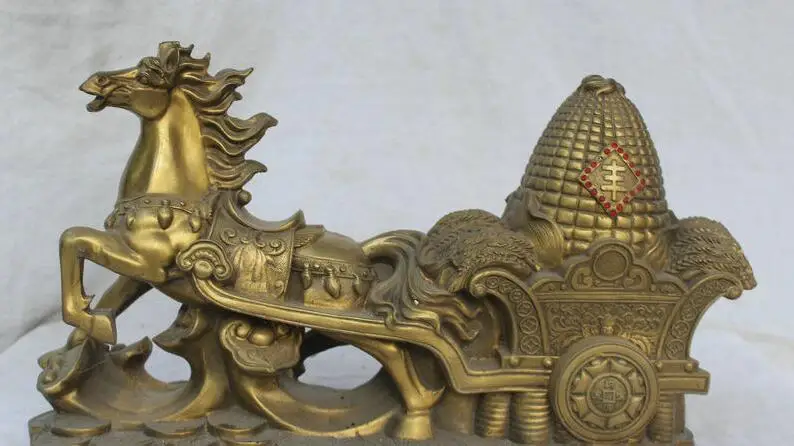 Details about 18&quot Chinese Folk Feng Shui Brass Horse Pull Corn Paddy Wealth Statue Sculpture | Дом и сад