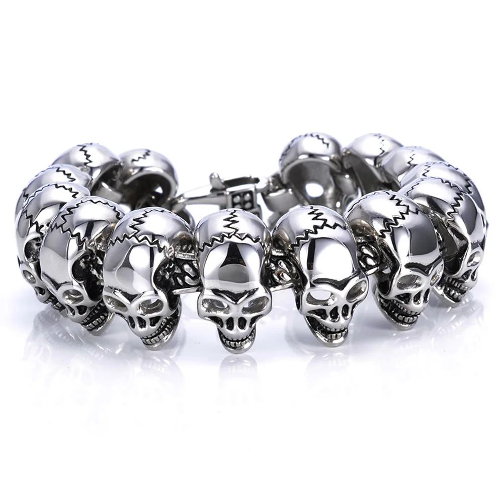Heavy Vintage 316l Stainless Steel Mens Large Skull Bracelets Silver