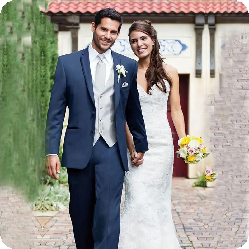 

Navy Blue Men Suits for Wedding Suits Bridegroom Groom Slim Fit Formal Prom Custom Blazer Tuxedo Best Man Terno Masculino 3Piece