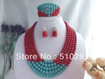

Fashion Beautiful African Wedding Coral Natural stone Beads Necklace Set