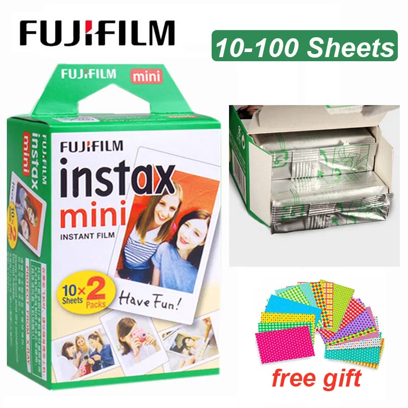 

10- 100 Sheets Fujifilm Instax Mini Film 3 Inch White Edge Photo Paper for Polaroid FUJI Instant Mini LiPlay 9 8 7s 70 90 Camera