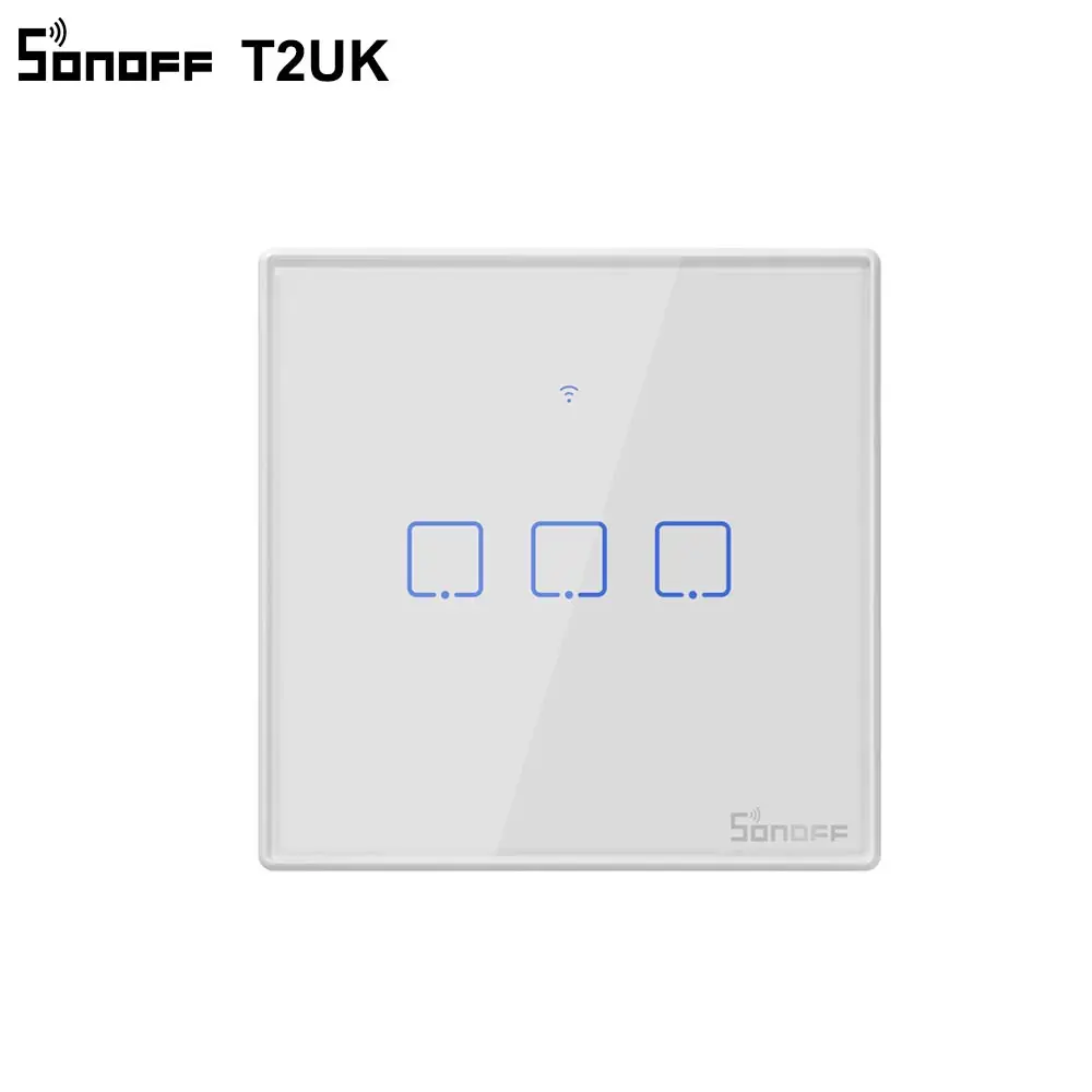 Интеллектуальный выключатель света SONOFF T2UK Wi-Fi настенный светильник сенсорный выключатель, 1/2/3 умный переключатель дистанционного Управление Alexa, 433 RF/Голосовое /приложение пульт дистанционного управления