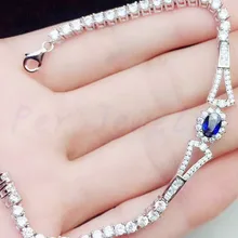 Браслет-цепочка, натуральный настоящий Сапфировый Браслет,, серебро 925 пробы за ювелирные изделия, 0.6ct драгоценный камень# SB18101603