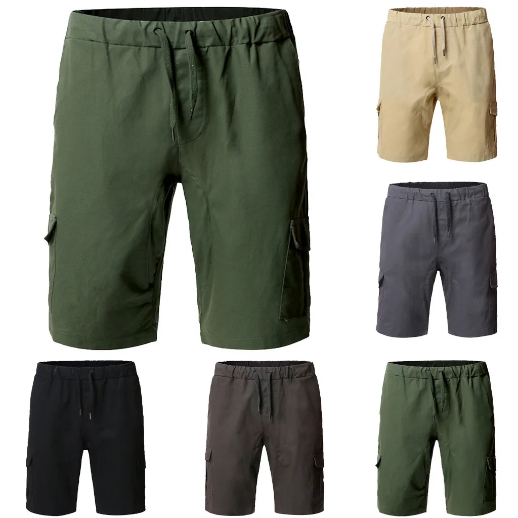 Мужские шорты пляжные Летние повседневные мужские шорты Карго однотонные спортивный карман рабочие брюки спортивные шорты на шнурке L0423