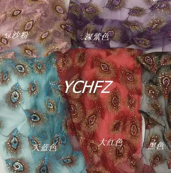 

Gorgous Phoenix Tail net yarn embroidery sequins Lace cheongsam show clothing DIY fabric lace fabric