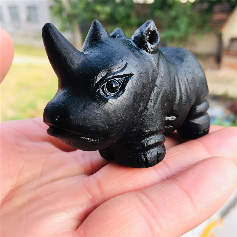 

7cm quartz crystal obsidian carved rhinoceros reiki healing home decoration natural gem handicraft collection