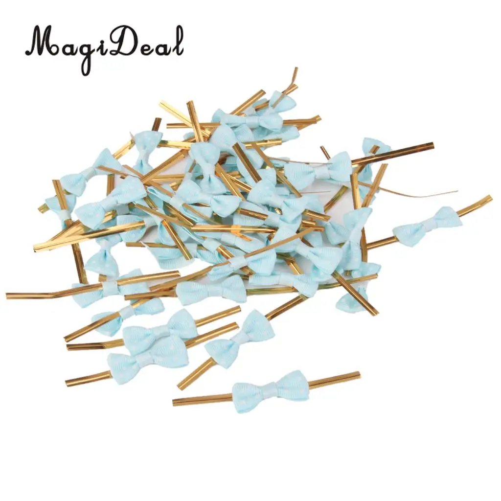 100pcs Metallic Wire Dot Bow Twist Ties Cake Candy Cello Bags Sealing Supplies 8cm