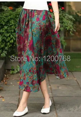 

Plus Size Skirts Women Elastic Mid Waist Floral Pleated Skirt Fashion Spring Summer Women Skirt Long Casual Skirt Free Shipping