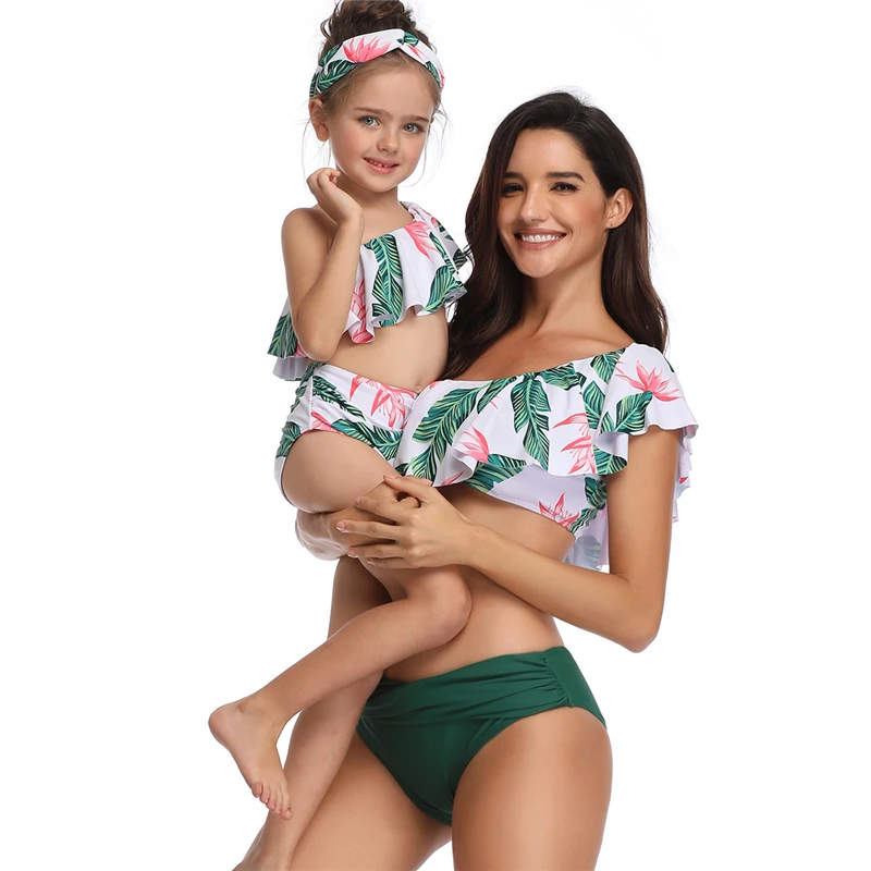 Одинаковые Семейные купальные костюмы; купальник бикини для мамы и дочки; купальные костюмы для мамы и дочки; Детские пляжные купальники для маленьких детей