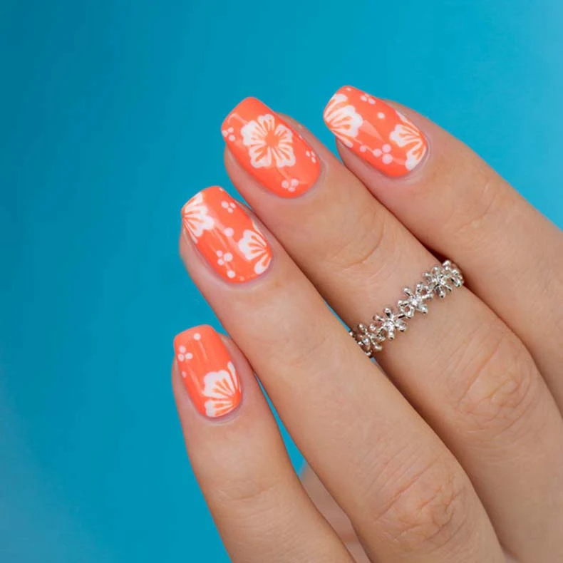Hawaiian Flower Nails Art Design Orange UV LED Nail Gel