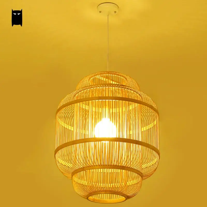 Bamboo Wicker Rattan Shade Lantern Pendant Light Fixture ...