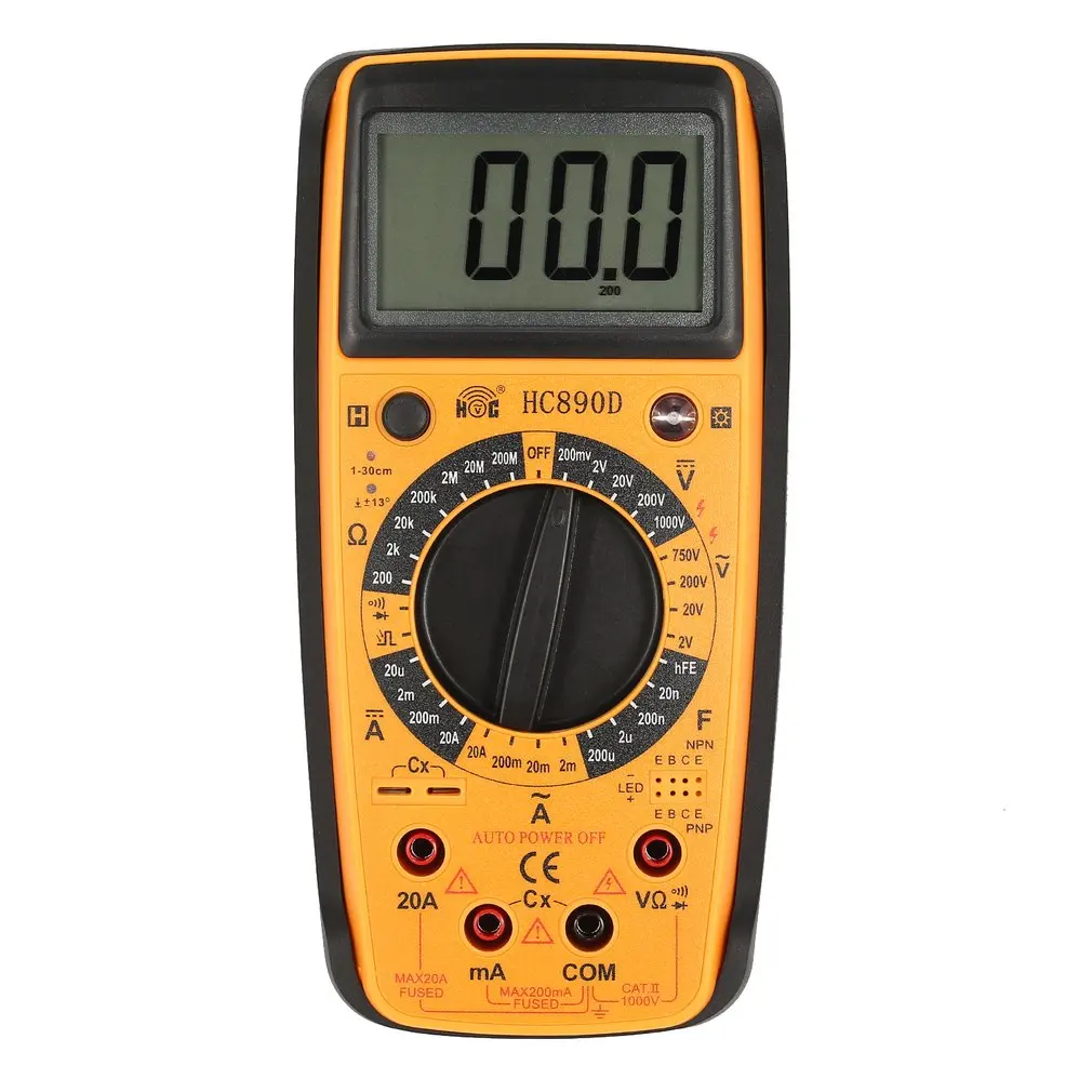 1pcs HC890D Digital Multimeter AC/DC Volt Amp Ohm Capacitance Diode hFE Infrared Tester Meter Continuity testing 1999 Counts New |