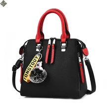 New Women Bags Women Leather Handbag Shoulder Bag Crossbody Handbags Zipper Vintage High Quality Hair Ball Pendant Metal Handle
