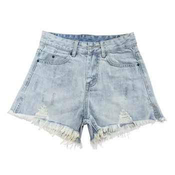 

Summer hot pants high waist denim shorts women's ripped holes short jeans