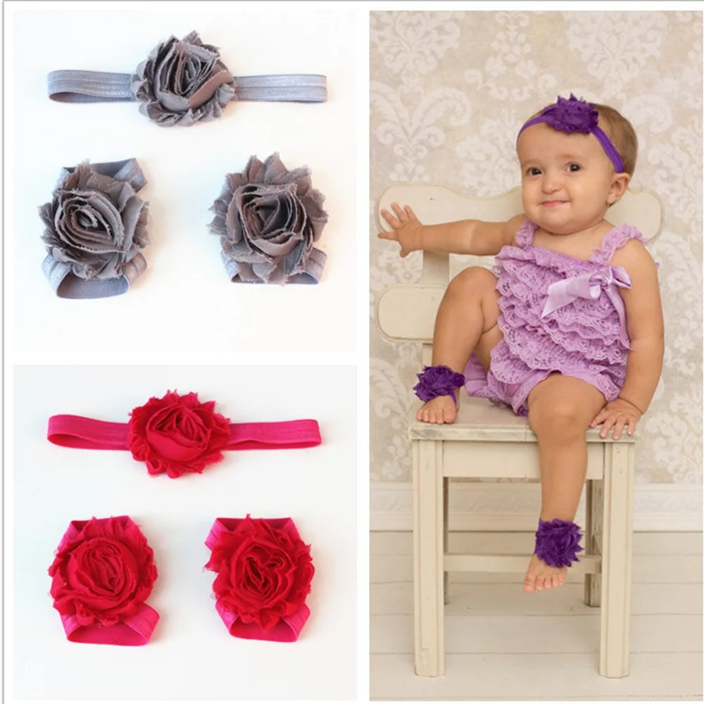 

Hot Sale 3pcs/Set baby Floral headband Turban Children Hair Band Handmade DIY Hair Accessories newborn toddler Barefoot Sandals