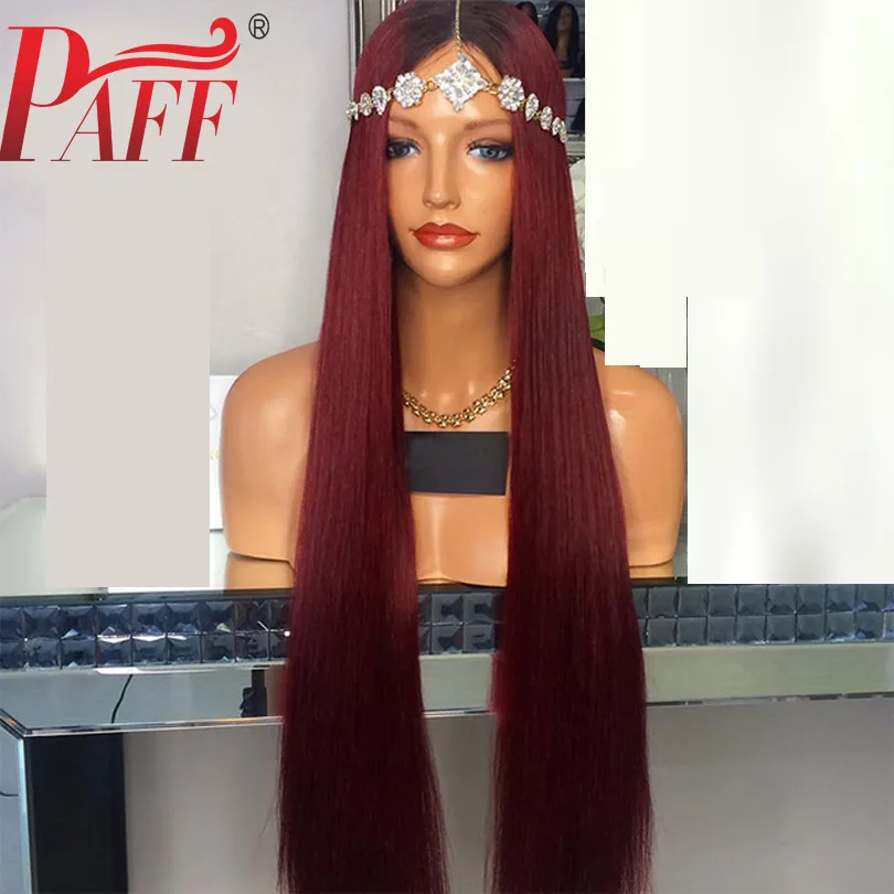 PAFF 99j Burgundy Silky Straight 360 Lace Frontal Human Hair Wigs Ombre