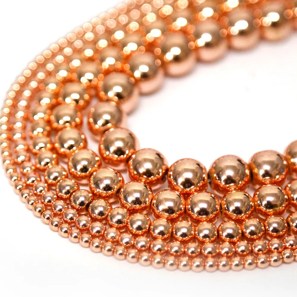 

3/4/6/8/10mm Natural Stone Beads Rose Gold Sliver Hematite Beads Round Loose Beads For Jewelry Making DIY Bracelet Necklace