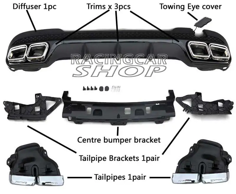 E63 Style Black Series diffuser/Exhaust Tips combo For Mercedes W212 E-Class E200 E220 E250 E300 E350  E500 E550 AMG Sport Bumper 2014UP