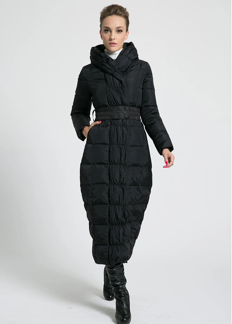 Зима, пуховик, женская одежда, пальто, удлиненный пояс с капюшоном, тонкий белый утиный пух, уплотненный, сохраняет тепло