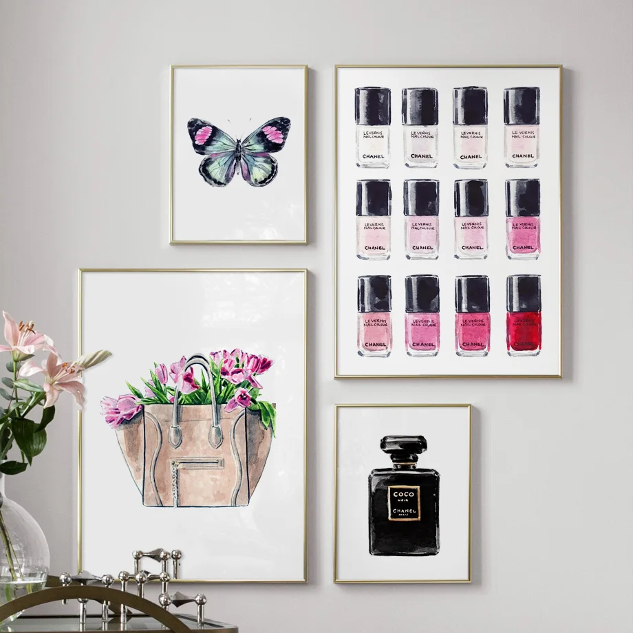 

Nail Polish Bag Flower Perfume Butterfly Wall Art Canvas Painting Nordic Posters And Prints Wall Pictures For Living Room Decor
