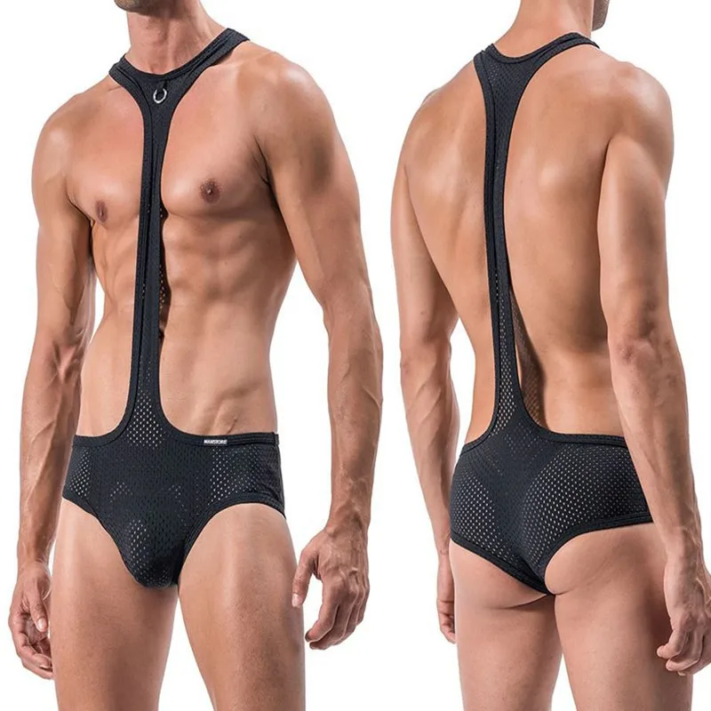 Brand-New-Adult-Men-Sexy-Black-Fishnet-Mesh-Wrestling-Singlet-Bodysuit-Fetish-Gay-Male-Jockstrap-Underwear