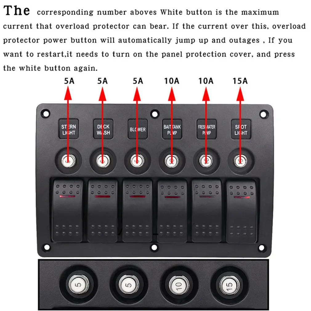 

CS-528A1Waterproof Car Auto Boat Marine LED Rocker Switch Panel Circuit Breakers ABS anti-flame