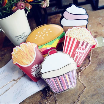 

Woman Small Creative Phone Bag Shoulder Bags Cute 3D Hamburger Ice Cream Cupcake PU Chains Messenger Female Funny Crossbody Bags