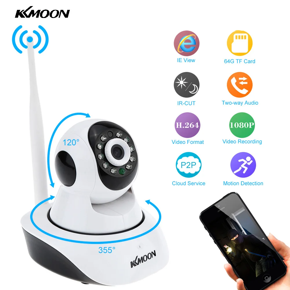 KKmoon HD Wireless Wifi IP Camera 1080P ONVIF Video Surveillance Security Camera P2P Pan/Tilt CCTV Camara Wifi Cam Night Vision
