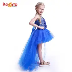 Королевский Синий Цветы юбка-пачка для девочек платье Высокая Низкая Ice платье принцессы из тюля для свадьбы театрализованного вечерние