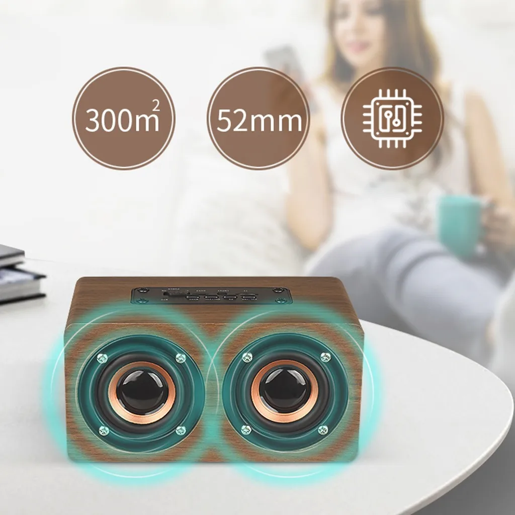 

Double Speakers Wood Wireless Bluetooth Speaker Support Clock FM