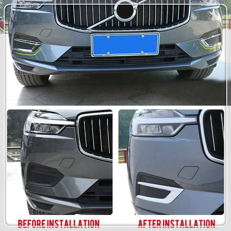 

For Volvo XC60 2018 2019 Car Front Fog Light Lamp Cover Trim Bezel Fog Light Garnish Molding Trim ABS Chrome Auto Accessories