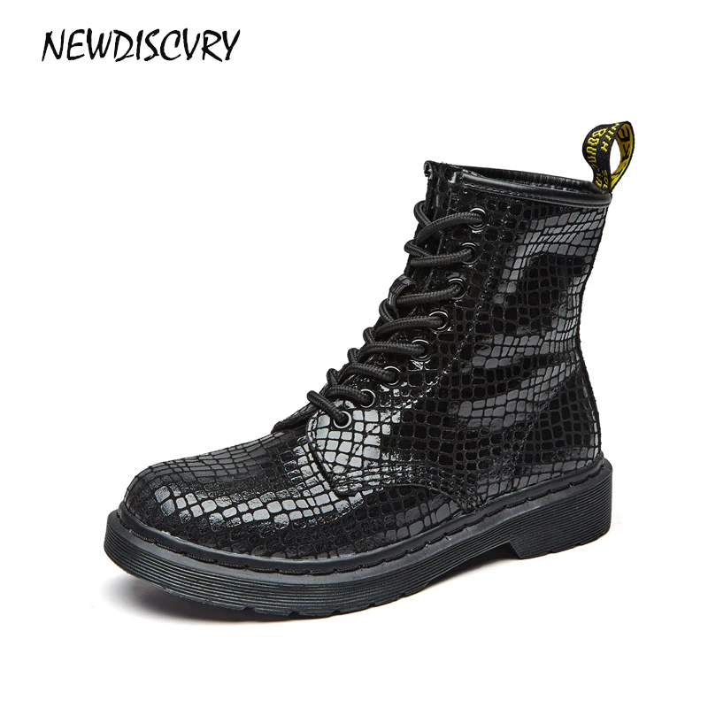

NEWDISCVRY Genuine Leather Woman Martin Boots 2018 Fashion Women's Bling Shoes Female Motorcycle Ankle Boots Women Botas Mujer