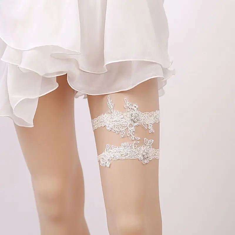 Женская винтажная Свадебная подвязка с искусственным жемчугом вышивка цветочное кружево свадебное Бедро кольцо