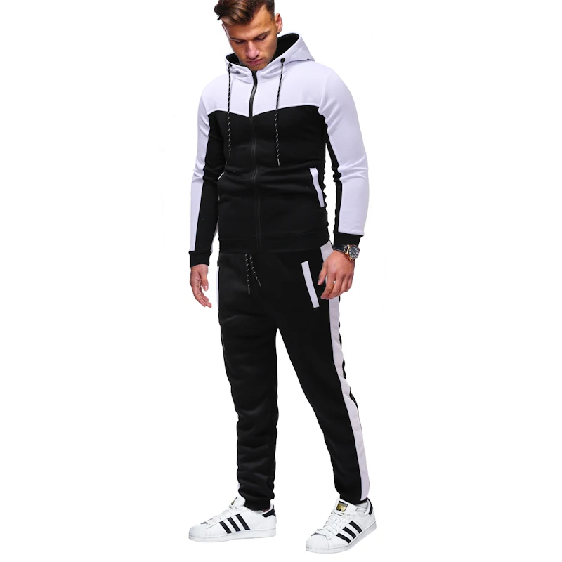 Sports suit men's classic camouflage stitching Men's casual slim hoodies sling zipper  jacket + trousers large size S-XXXL suit