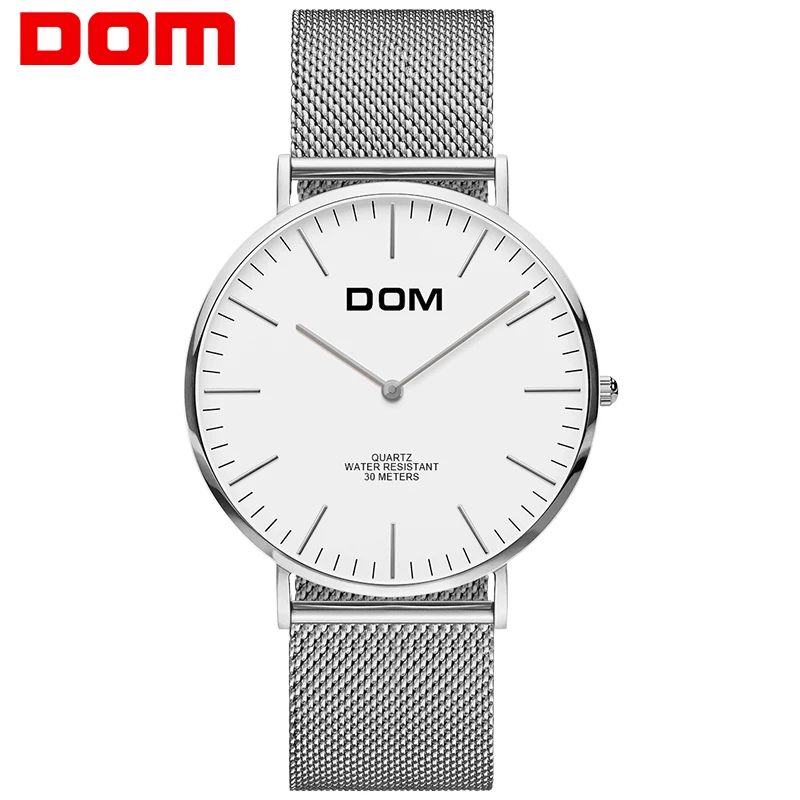 

Watch Men DOM Brand Luxury Quartz watch Water Resistant Fashion Casual leather Mesh strap thin clock male Men's Watch M-36D-7M